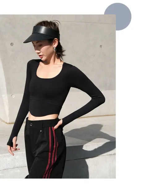 Design Long Sleeve Cropped Top and Track Pants Set in Burgundy - 13