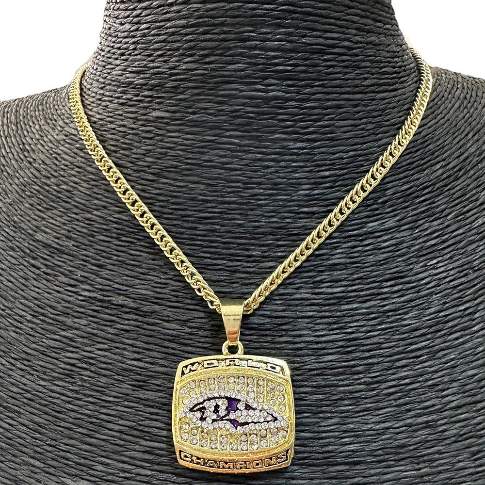 Design Baltimore Ravens Super Bowl Champions Pendant Necklace Silver Purple Crystal Jewelry - 4