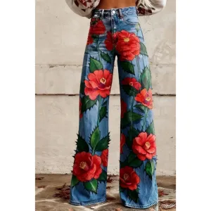 Design Floral Print Wide-Leg Jeans Blue