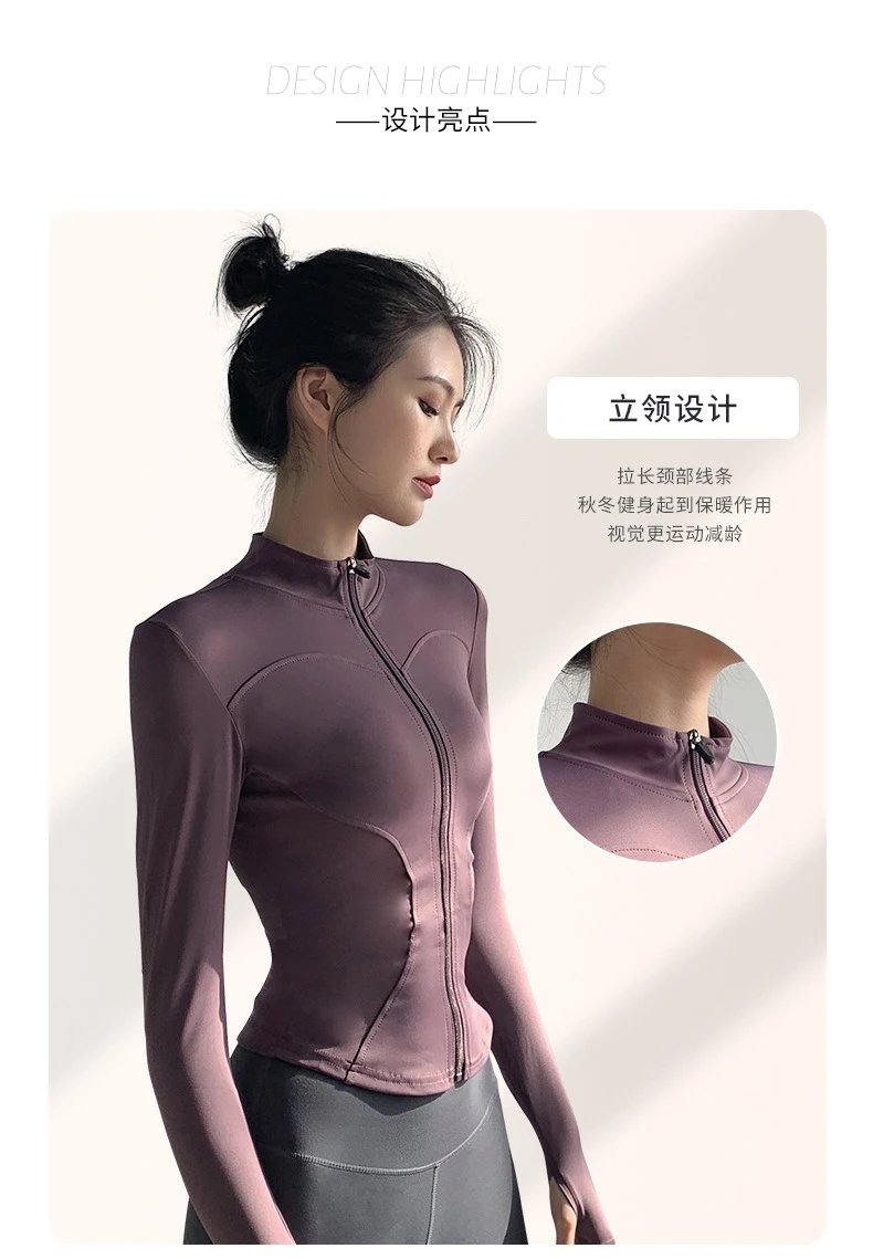 Design Long-Sleeve Zip-Up Crop Top in Mauve with Sculpted Seams Activewear - 3
