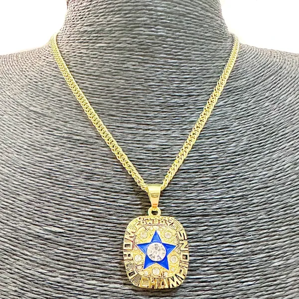 Design Dallas Cowboys Championship Ring Pendant Necklace Gold Blue Jewelry - 2