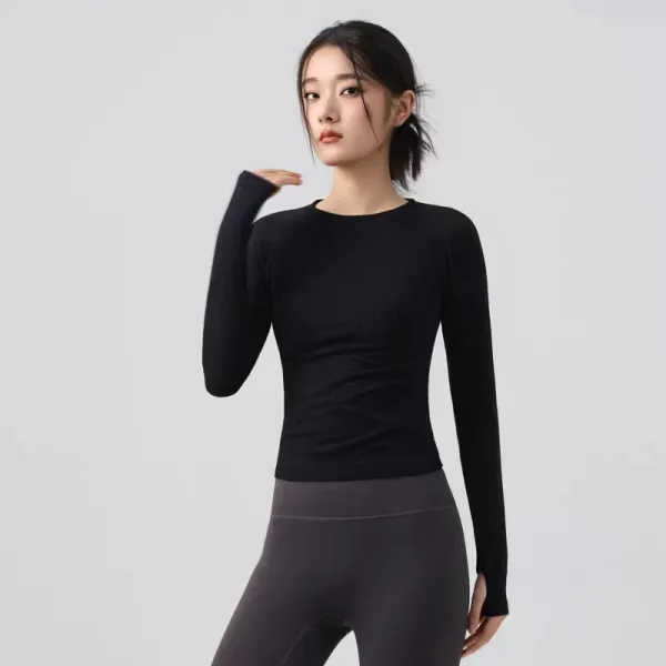 Design Ribbed Long Sleeve Base-Layer Top Black Activewear - 1