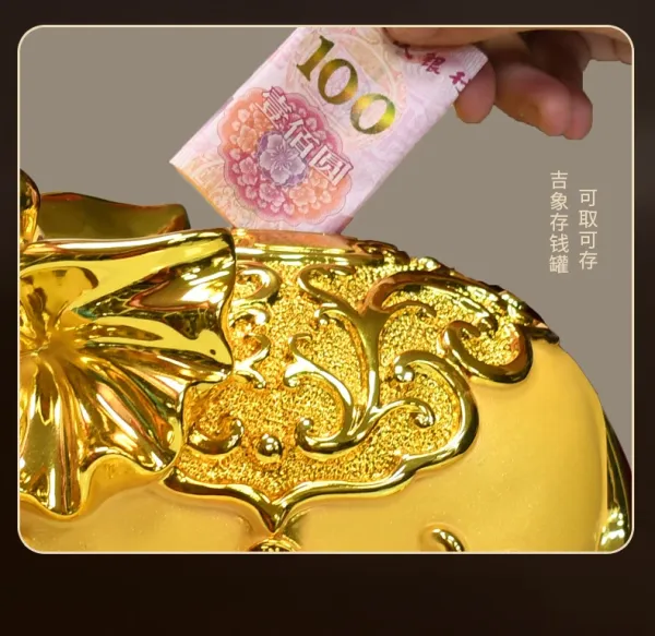 Design Golden Elephant Lucky Money Box Decorative Storage Accessories - 10