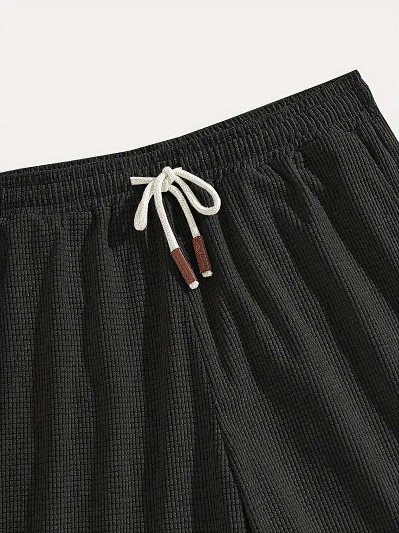 Design Waffle Texture Drawstring Shorts Olive Green Shorts - 12