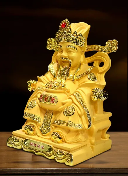 Design Golden Cai Shen Ye Statue with Treasure Basin Decorative Figurine Accessories - 6