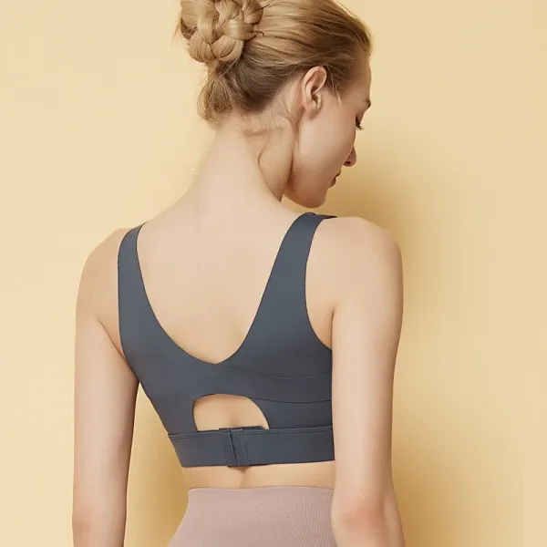 Design Cutout Back Sports Bra Gray Activewear - 1