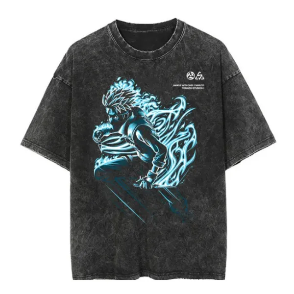 Design Naruto x Torajiro Studios T-Shirt Acid Wash Black T-Shirts - 1
