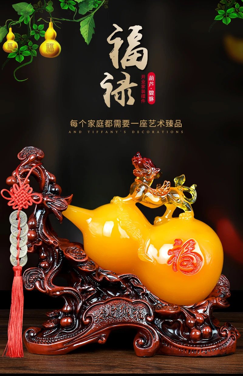 Design Chinese Feng Shui Gourd Ornament with Dragon and Coin Tassel Decor Accessories - 2
