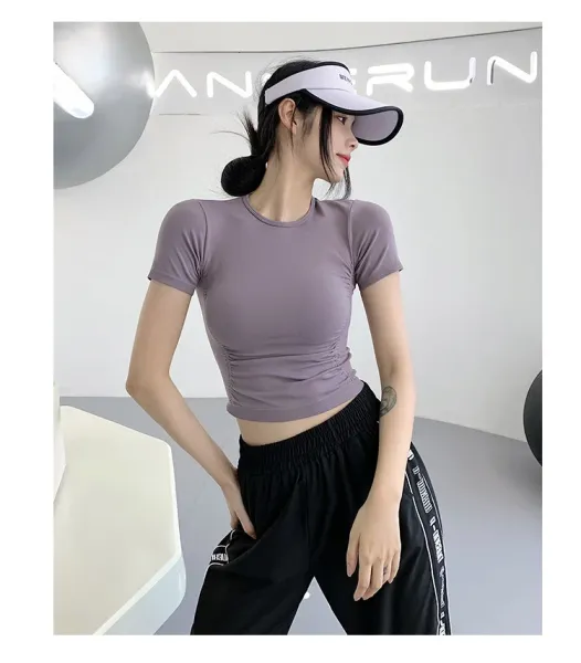 Design MENRUN Cropped Compression T-Shirt Purple Activewear Top Activewear - 1