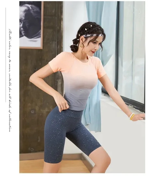 Design Gradient Ombre Crop Top Pink-to-White + Navy High-Waisted Leggings Set Activewear - 20