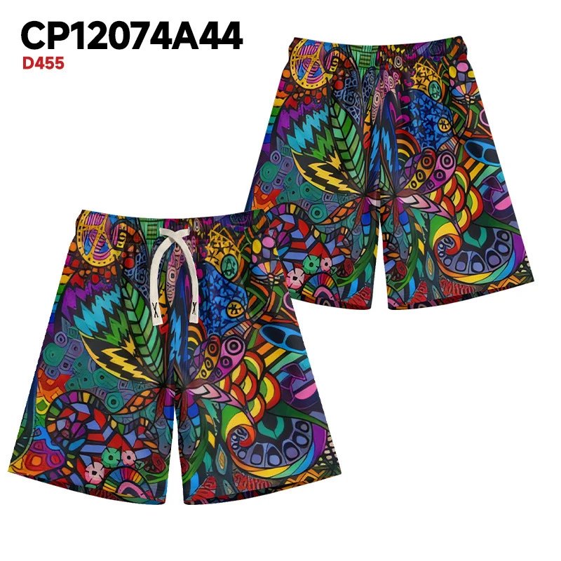 Psychedelic Skull & Eye Print Board Shorts Multicolor