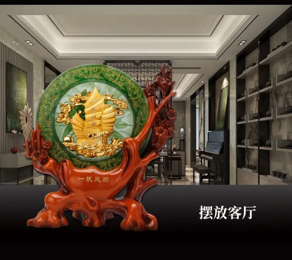 Design Chinese Fortune Plaque Green and Gold Home Decor Accessories - 6