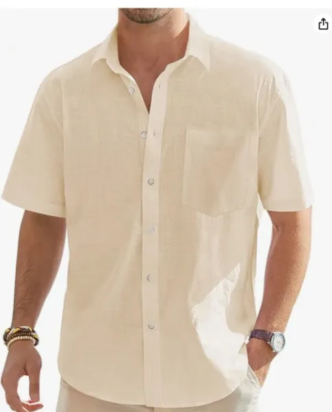 Design Short-Sleeve Linen-Blend Shirt Forest Green Tops Shirt - 8