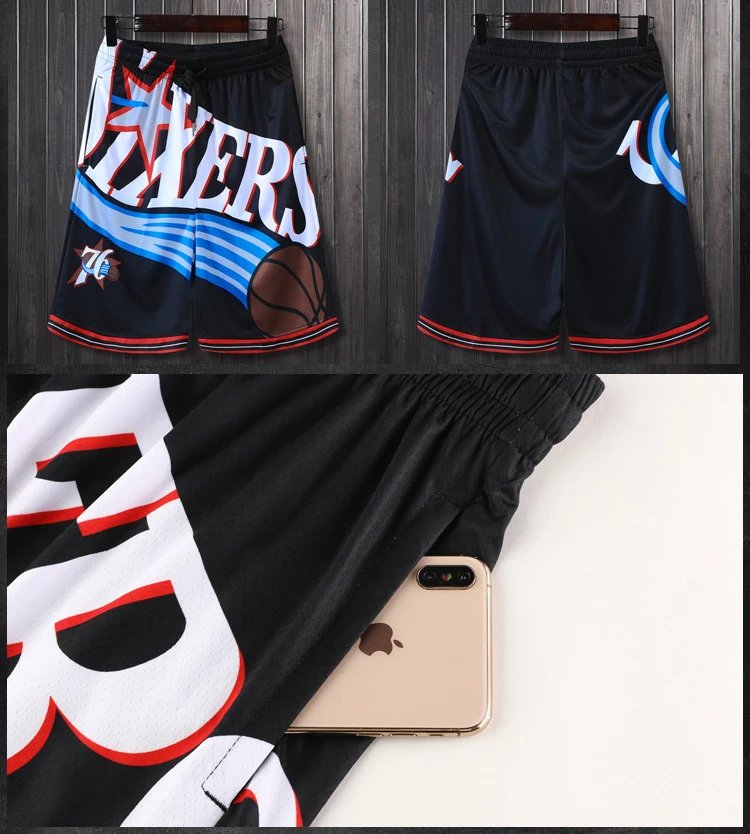 Miami Heat Basketball Shorts Black Red Orange - 14