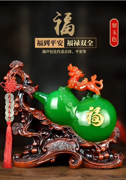 Design Chinese Feng Shui Gourd Ornament with Dragon and Coin Tassel Decor Accessories - 5