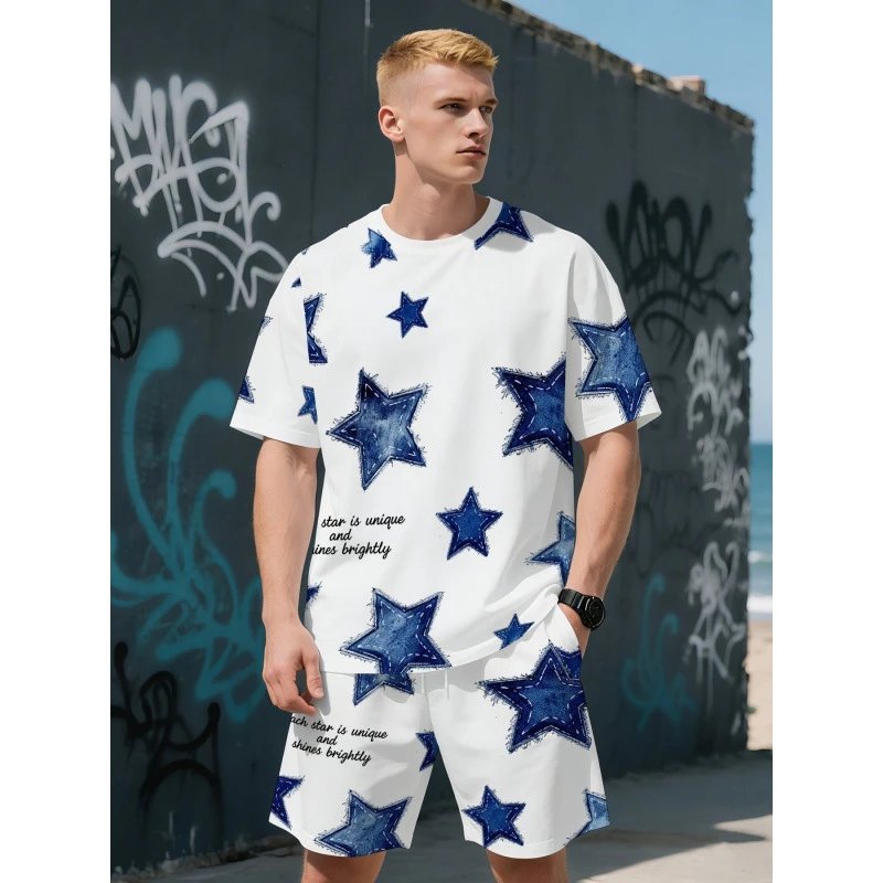 Star Print Graphic Set White / Blue