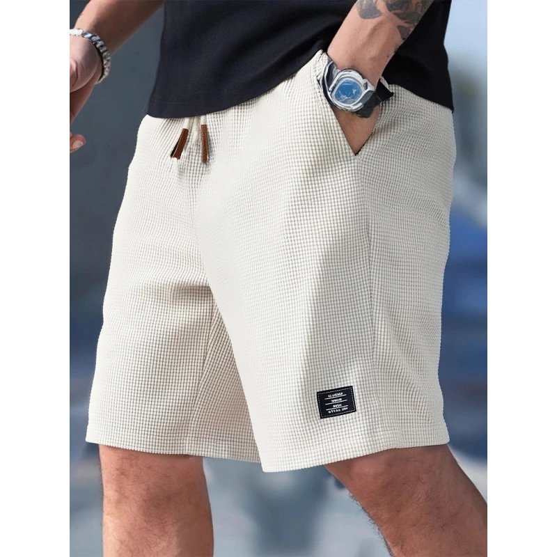 Men's Casual Sports Shorts Summer Versatile Plus Size Loose Fit 5-Inch Waffle Shorts for Men