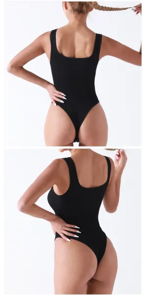Design Xinhong Ribbed Square-Neck Bodysuit Beige Underwear - 14