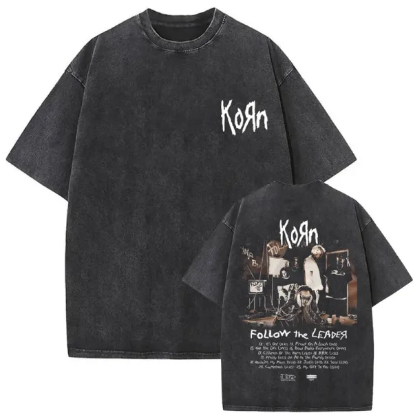Design Korn Follow The Leader Washed Black T-Shirt T-Shirts - 1