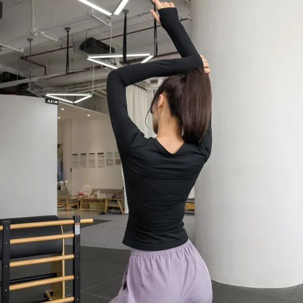 Design Long-Sleeve V-Neck Base Layer Black + Lavender Activewear Set - 1