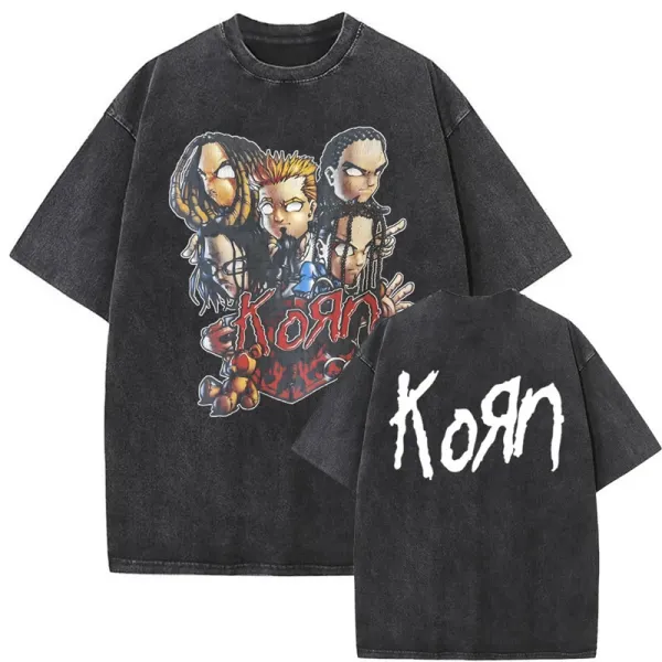 Design Korn Band Graphic Oversized Washed Black T-Shirt T-Shirts - 1