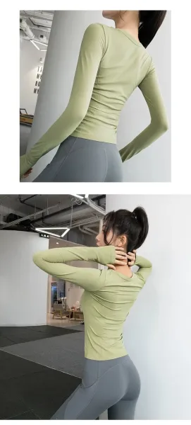 Design Amimedea Long Sleeve Base Layer Top Sage Green Activewear - 14