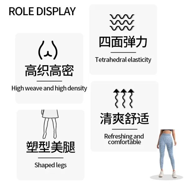 Design Acid Wash Gray High-Waist Leggings with Ribbed Waistband - 3