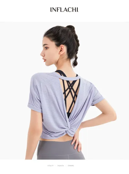 Design Twist-Back Cropped Sports Top Lavender Activewear - 2