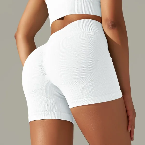 Design White Ribbed High-Waisted Sculpting Shorts - 1