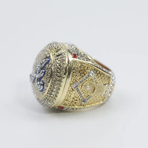 MLB Atlanta Braves Championship Ring Replica Gold Blue Crystal Rings Jewelry - 14