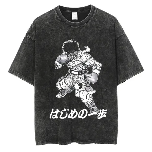 Design Hajime no Ippo Graphic Washed Black T-Shirt - 1