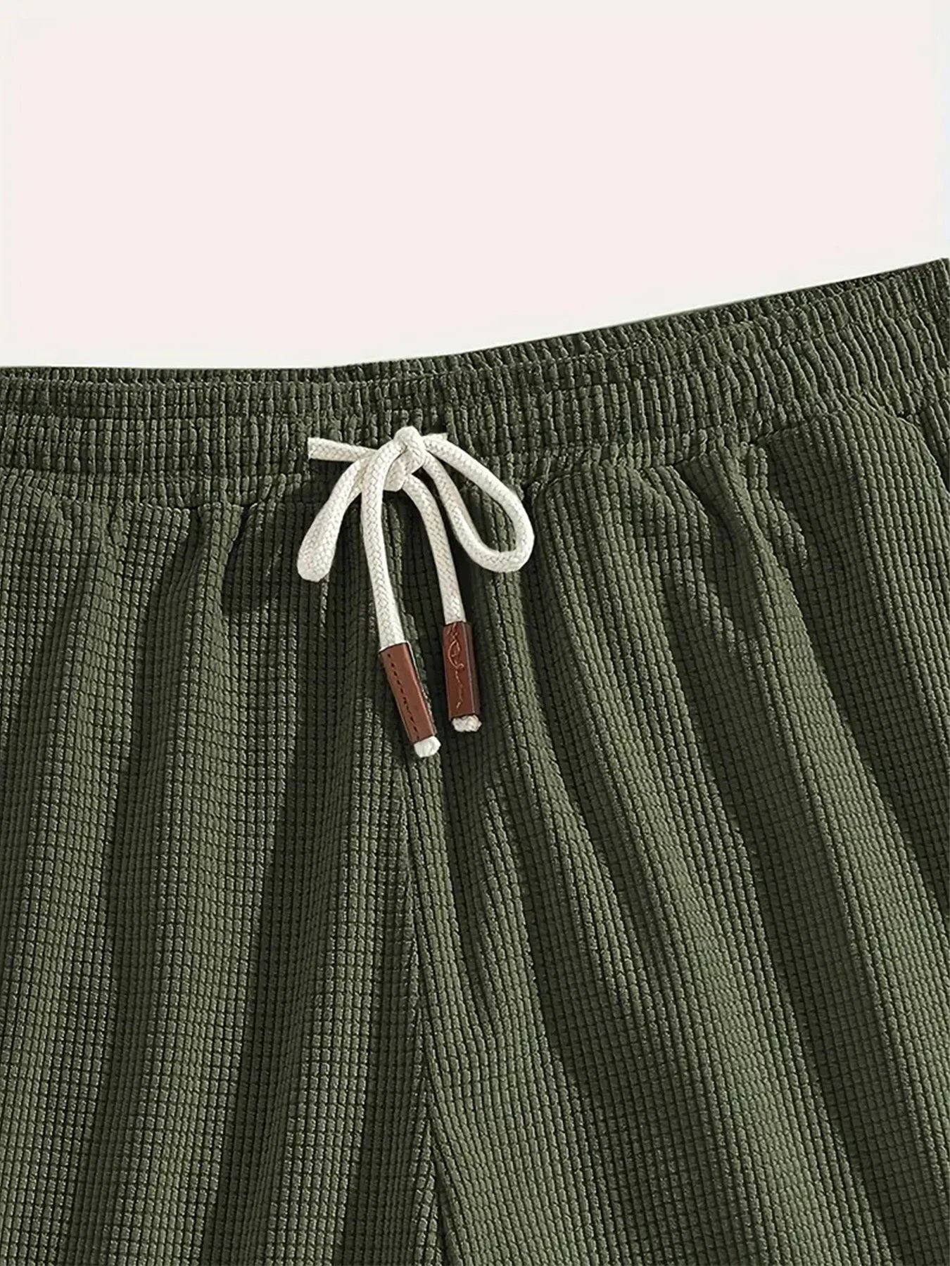 Design Waffle Texture Drawstring Shorts Olive Green Shorts - 24