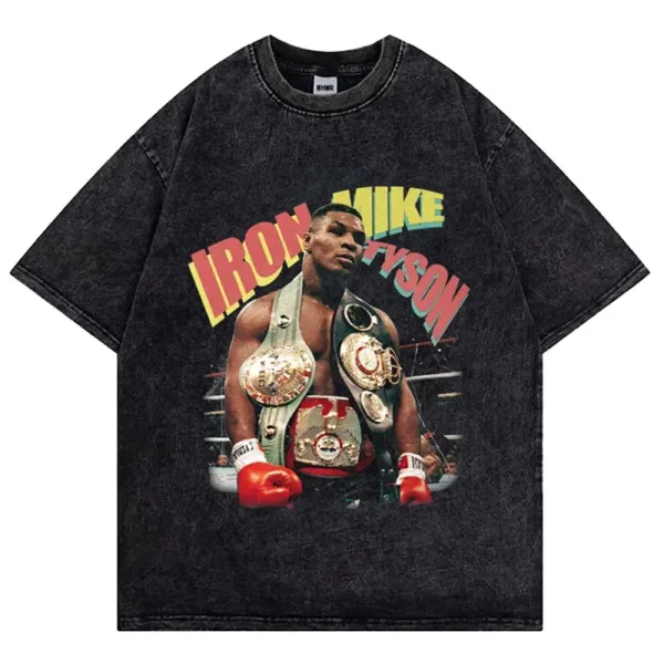 Design Iron Mike Tyson Graphic Oversized Acid Wash T-Shirt - 1