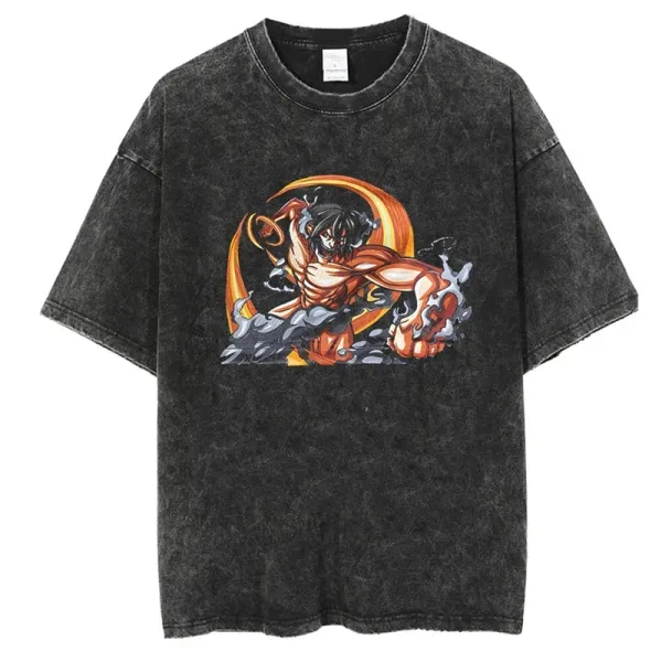 Design Anime Warrior Acid Wash Black T-Shirt - 1