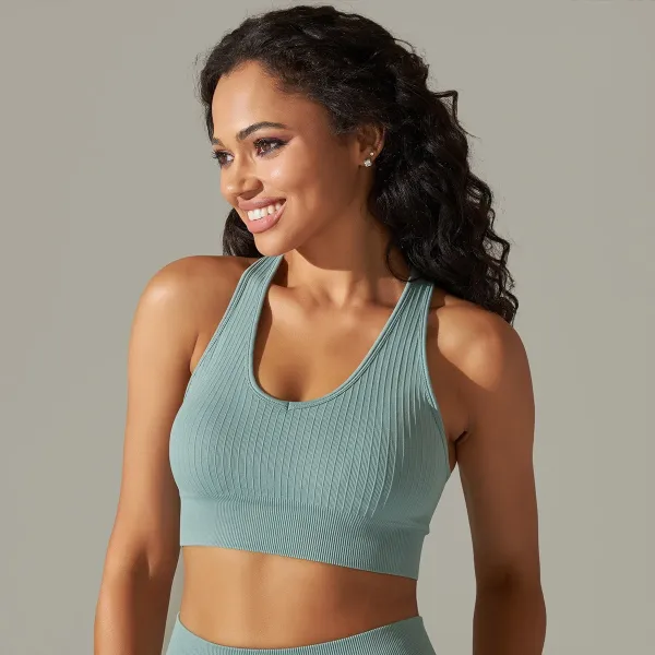 Alo Ribbed Halter Sports Bra Sage Green Activewear Top - 1