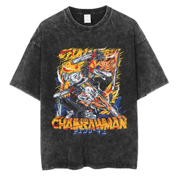 Design Chainsaw Man Graphic Acid Wash T-Shirt - 1