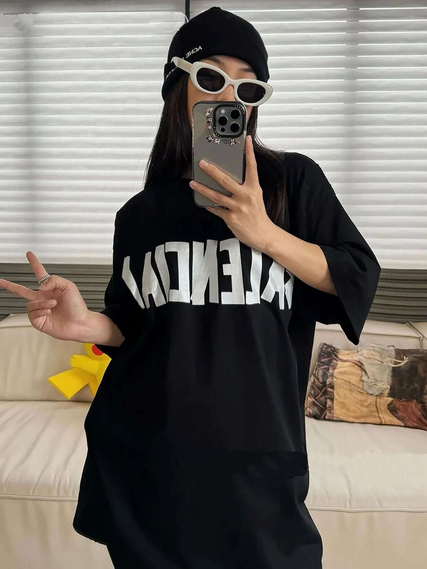 Balenciaga Logo Print Oversized Black T-Shirt - 5