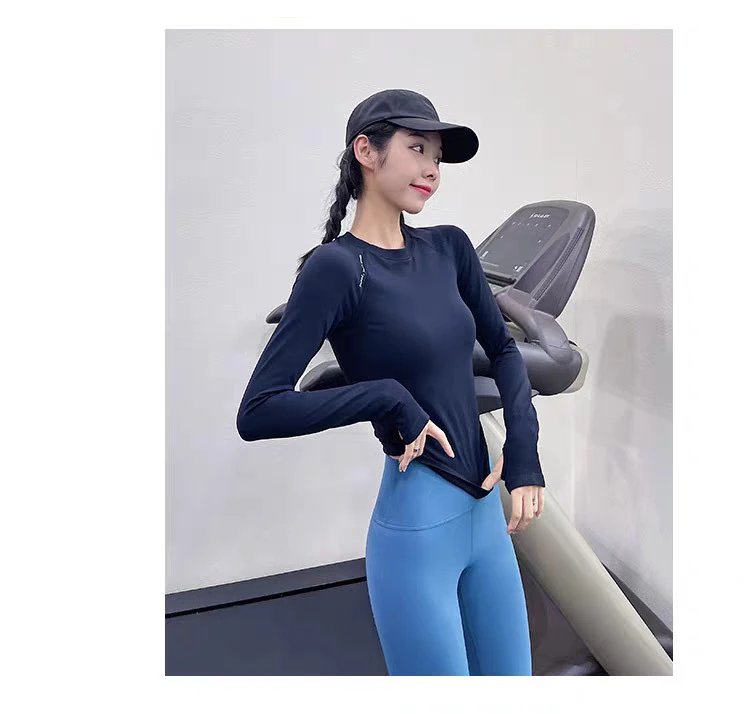 Design Long Sleeve Base-Layer Top in Periwinkle Blue with Ribbed Cuffs Activewear - 25
