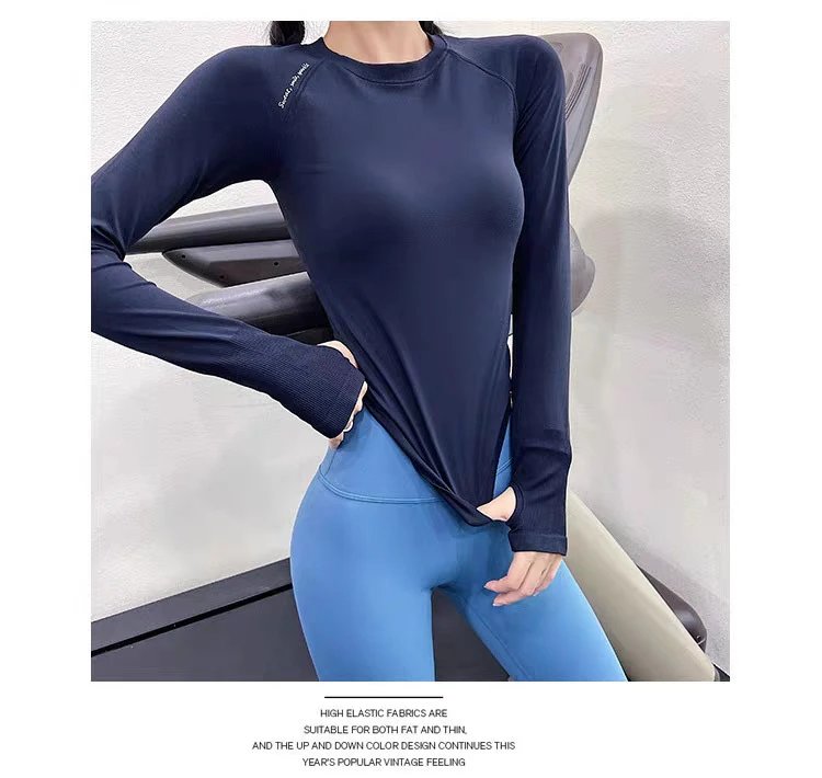 Design Long Sleeve Base-Layer Top in Periwinkle Blue with Ribbed Cuffs Activewear - 27