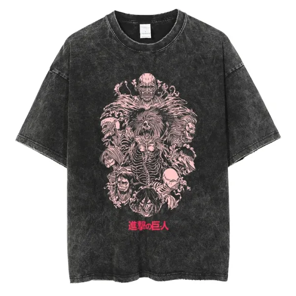 Design Attack on Titan Collage Graphic Washed Black T-Shirt T-Shirts - 1