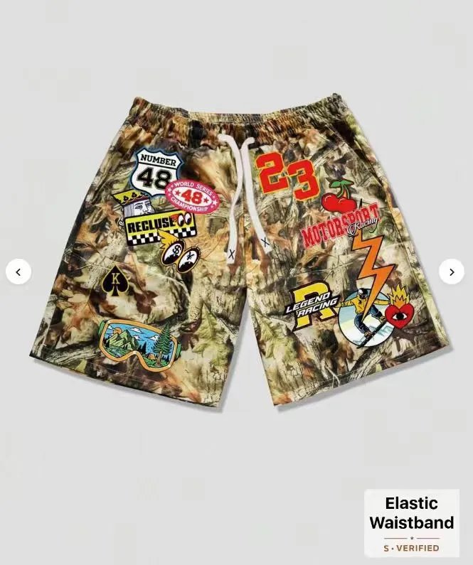 Design ROMWE Patchwork Graphic Print Camo Shorts Multicolor Shorts - 4