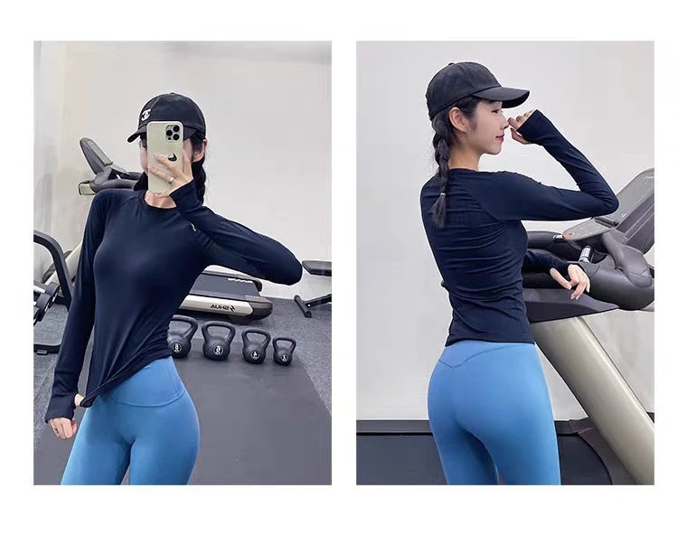 Design Long Sleeve Base-Layer Top in Periwinkle Blue with Ribbed Cuffs Activewear - 23