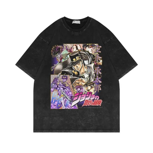 Design JoJo's Bizarre Adventure Graphic Print Black Washed T-Shirt - 1