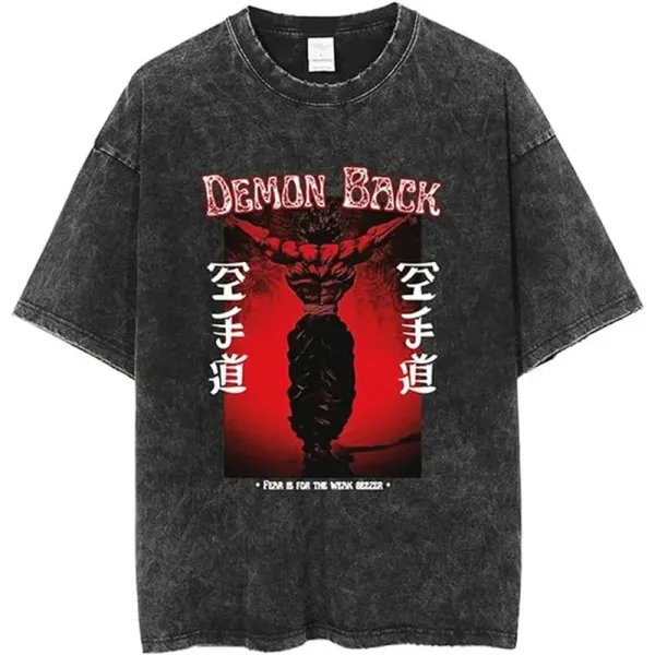 Design Demon Back Karate Red Graphic Acid Wash T-Shirt - 1