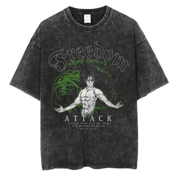 Design Freedom Attack Acid Wash Black T-Shirt - 1