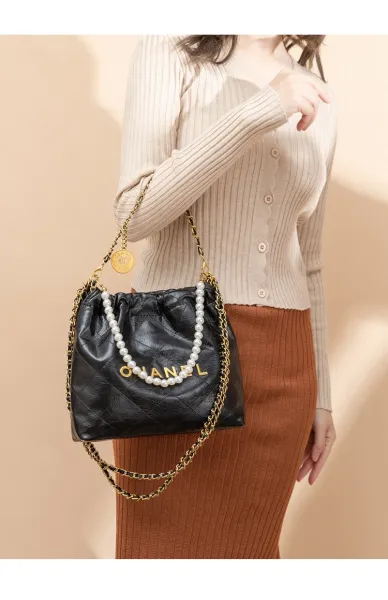 Chanel Drawstring Tote Bag and Pouch in Beige with Gold Hardware Handbags - 13