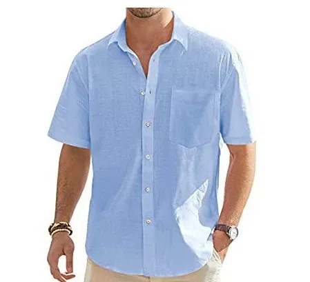 Design Short-Sleeve Linen-Blend Shirt Forest Green Tops Shirt - 10