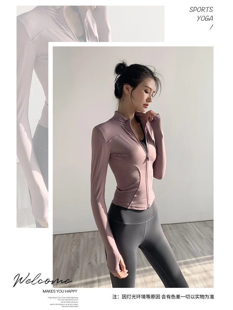 Design Long-Sleeve Zip-Up Crop Top in Mauve with Sculpted Seams Activewear - 15