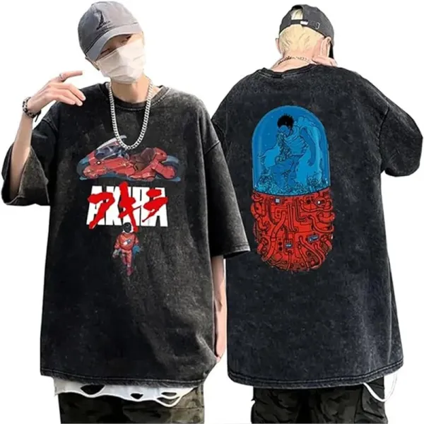 Design Akira Graphic Oversized Washed Black T-Shirt Tops.t Shirts - 1