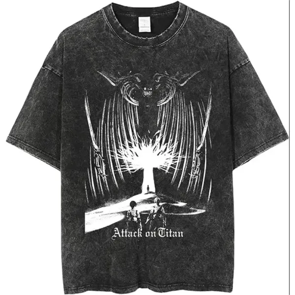 Design Attack on Titan Graphic Washed Black T-Shirt T-Shirts - 1
